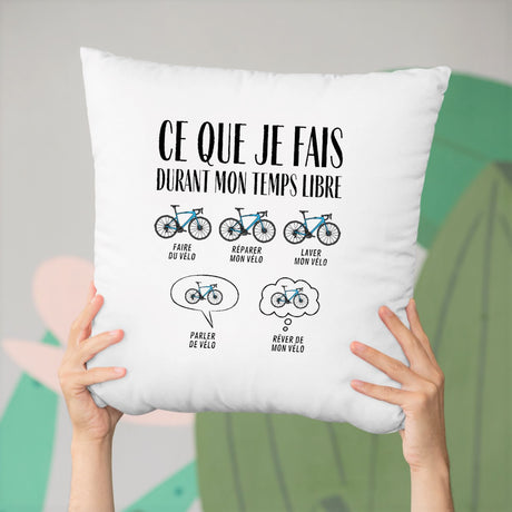 Coussin Ce que je fais durant mon temps libre Vélo Blanc