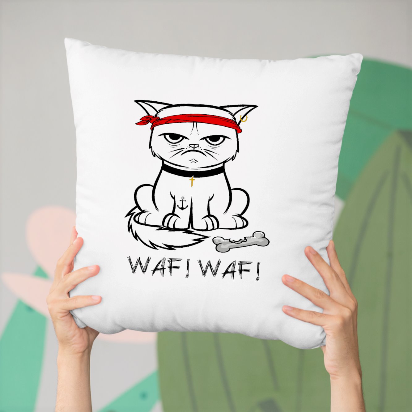 Coussin Chat bad boy Blanc