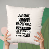 Coussin J'ai deux filles magnifiques Beige