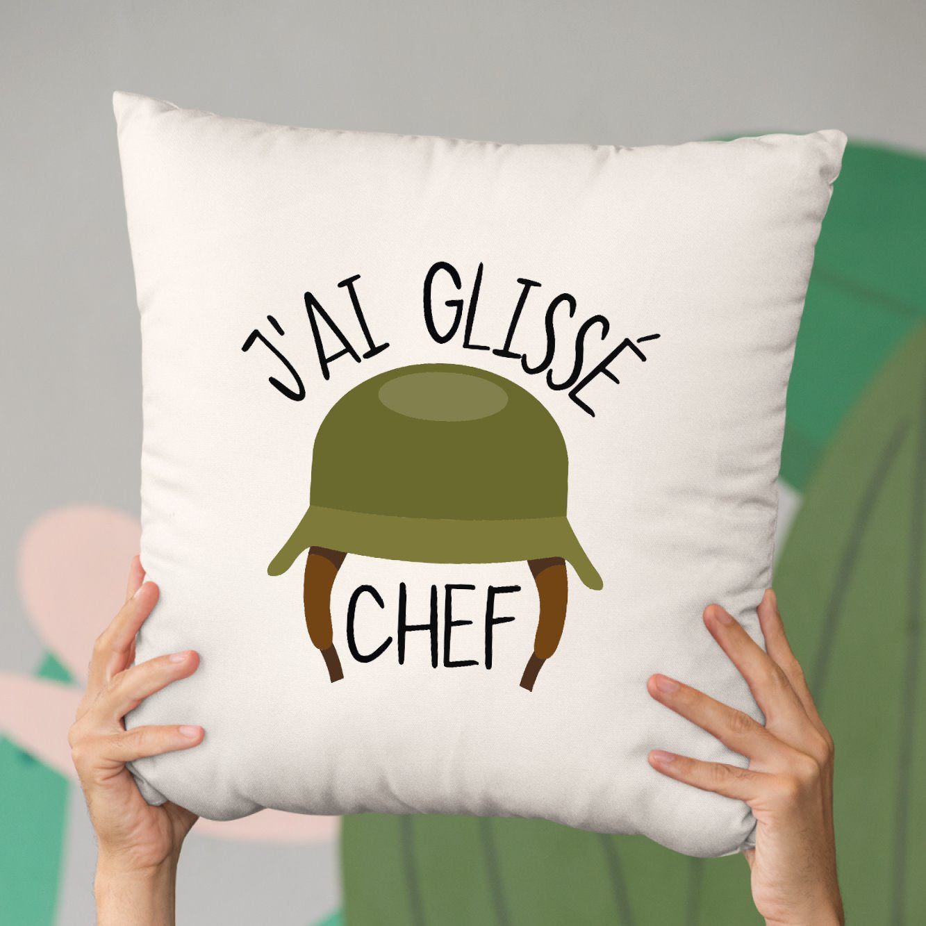 Coussin J'ai glissé chef Beige