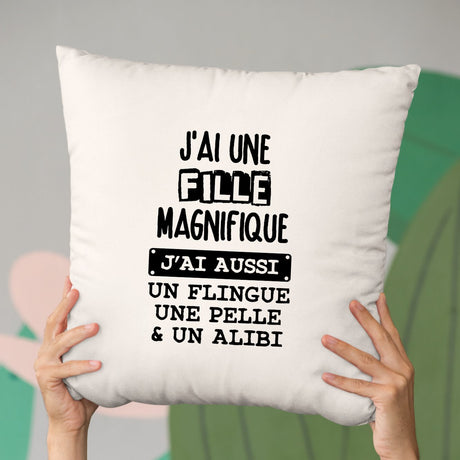 Coussin J'ai une fille magnifique Beige