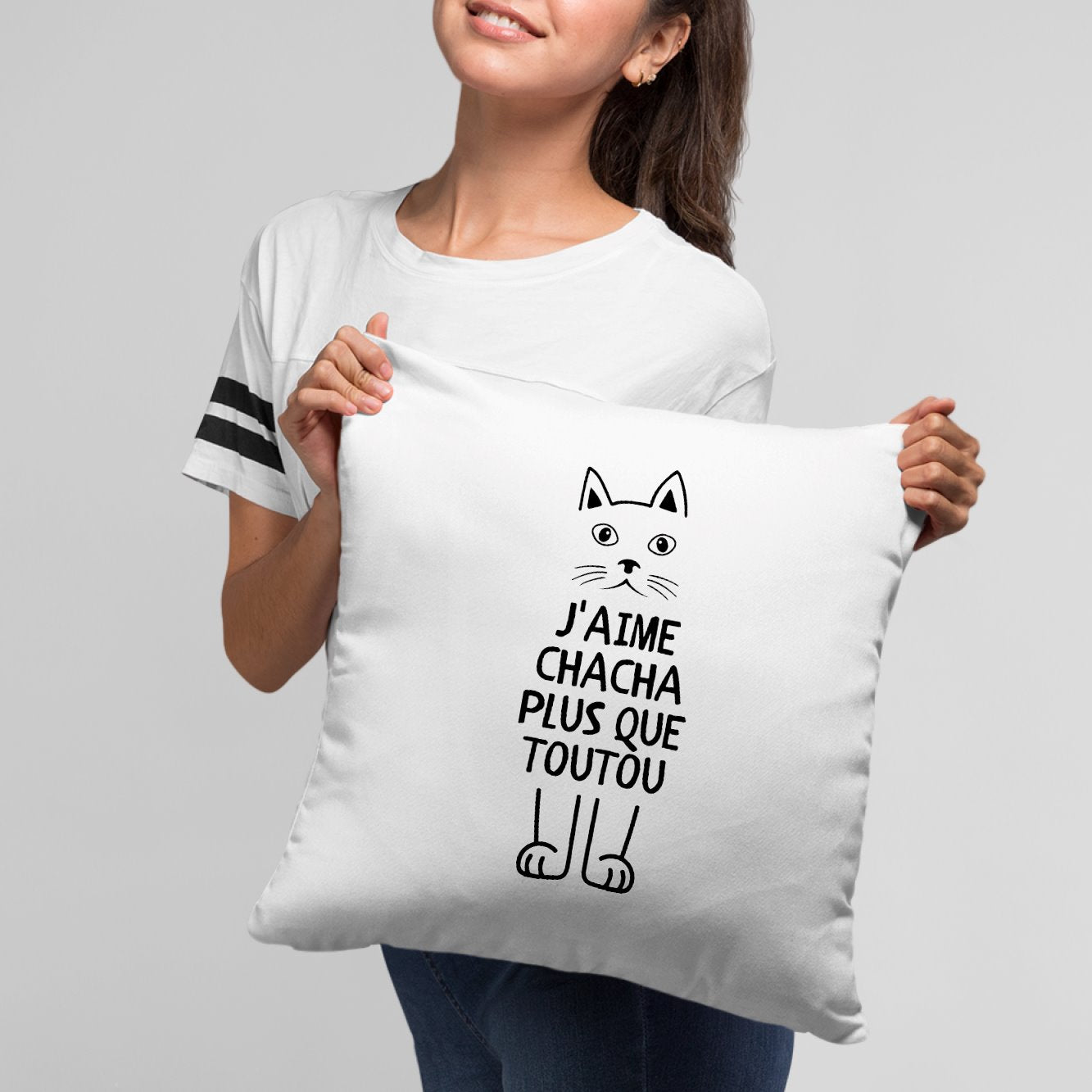 Coussin J'aime chacha plus que toutou Blanc