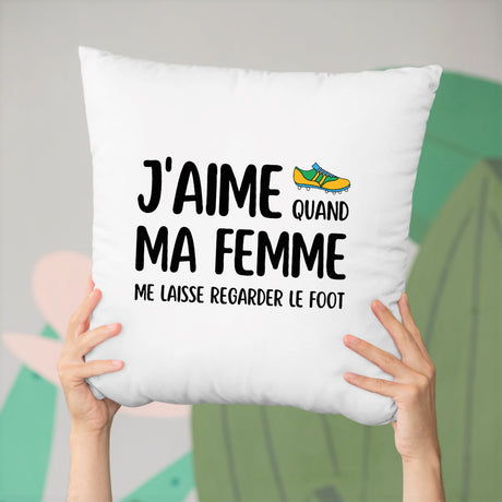 Coussin J'aime quand ma femme me laisse regarder le foot Blanc