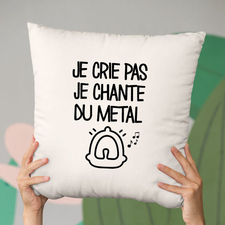 Coussin Je crie pas je chante du métal Beige