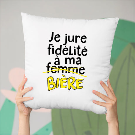 Coussin Je jure fidélité à ma bière Blanc