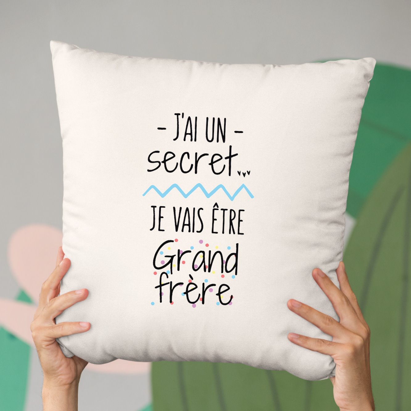 Coussin Je vais être grand frère Beige