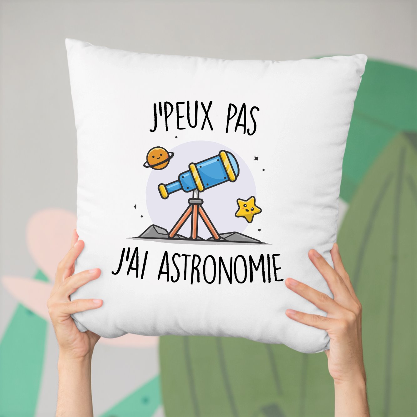 Coussin J'peux pas j'ai astronomie Blanc