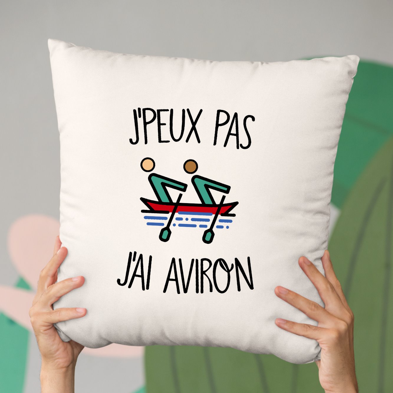 Coussin J'peux pas j'ai aviron Beige