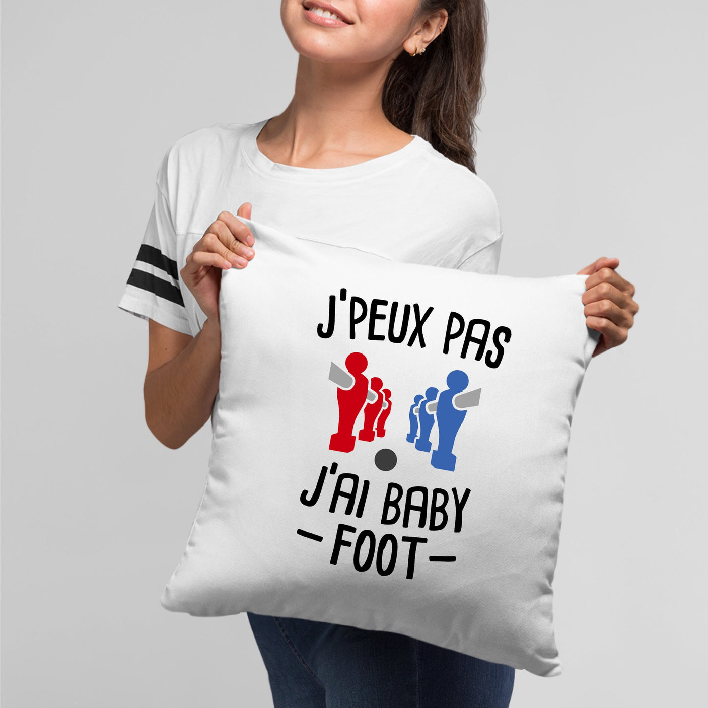 Coussin J'peux pas j'ai baby-foot Blanc