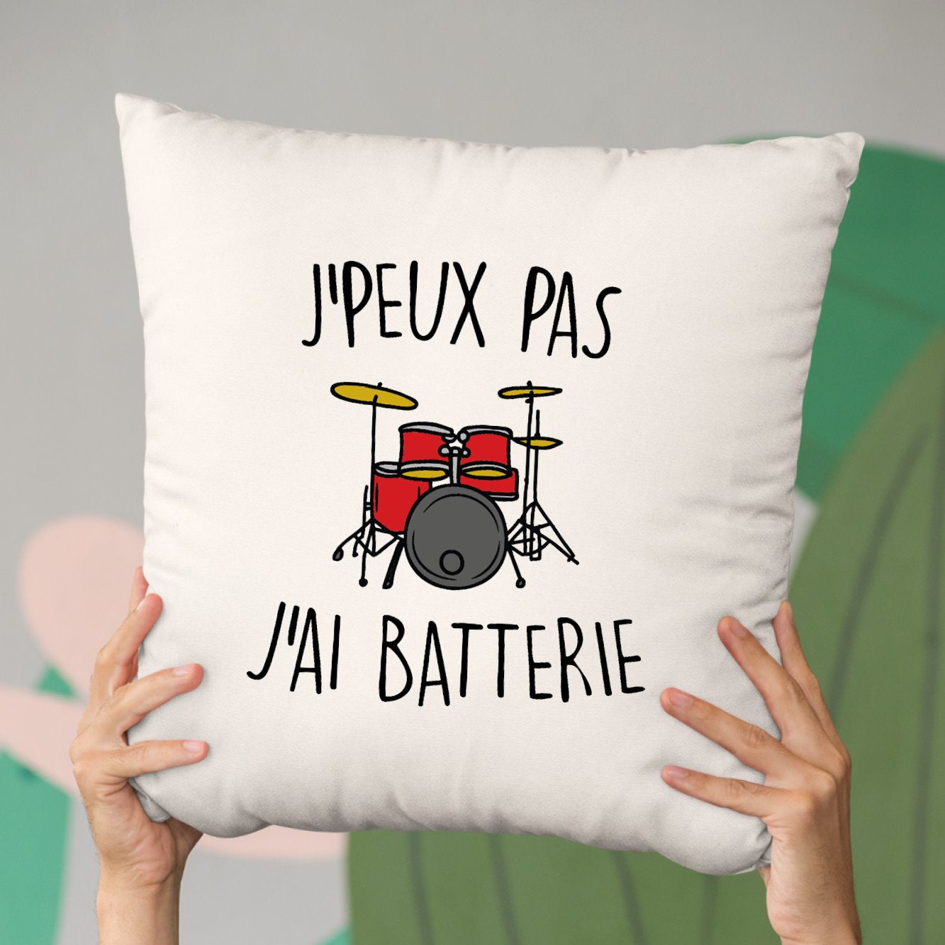 Coussin J'peux pas j'ai batterie Beige