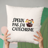 Coussin J'peux pas j'ai catéchisme Beige