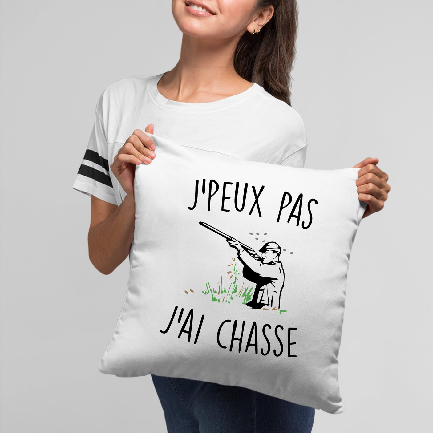 Coussin J'peux pas j'ai chasse Blanc