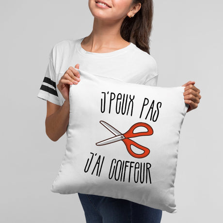 Coussin J'peux pas j'ai coiffeur Blanc