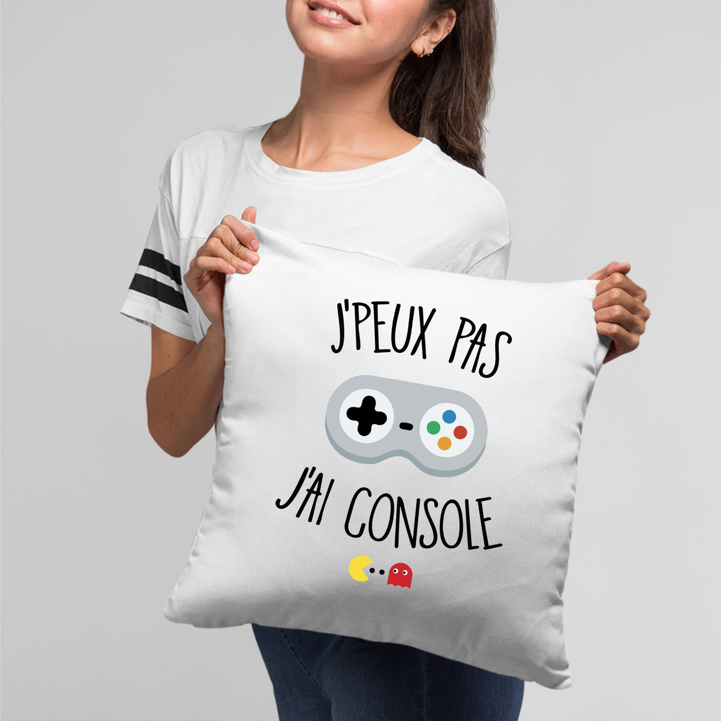 Coussin J'peux pas j'ai console Blanc