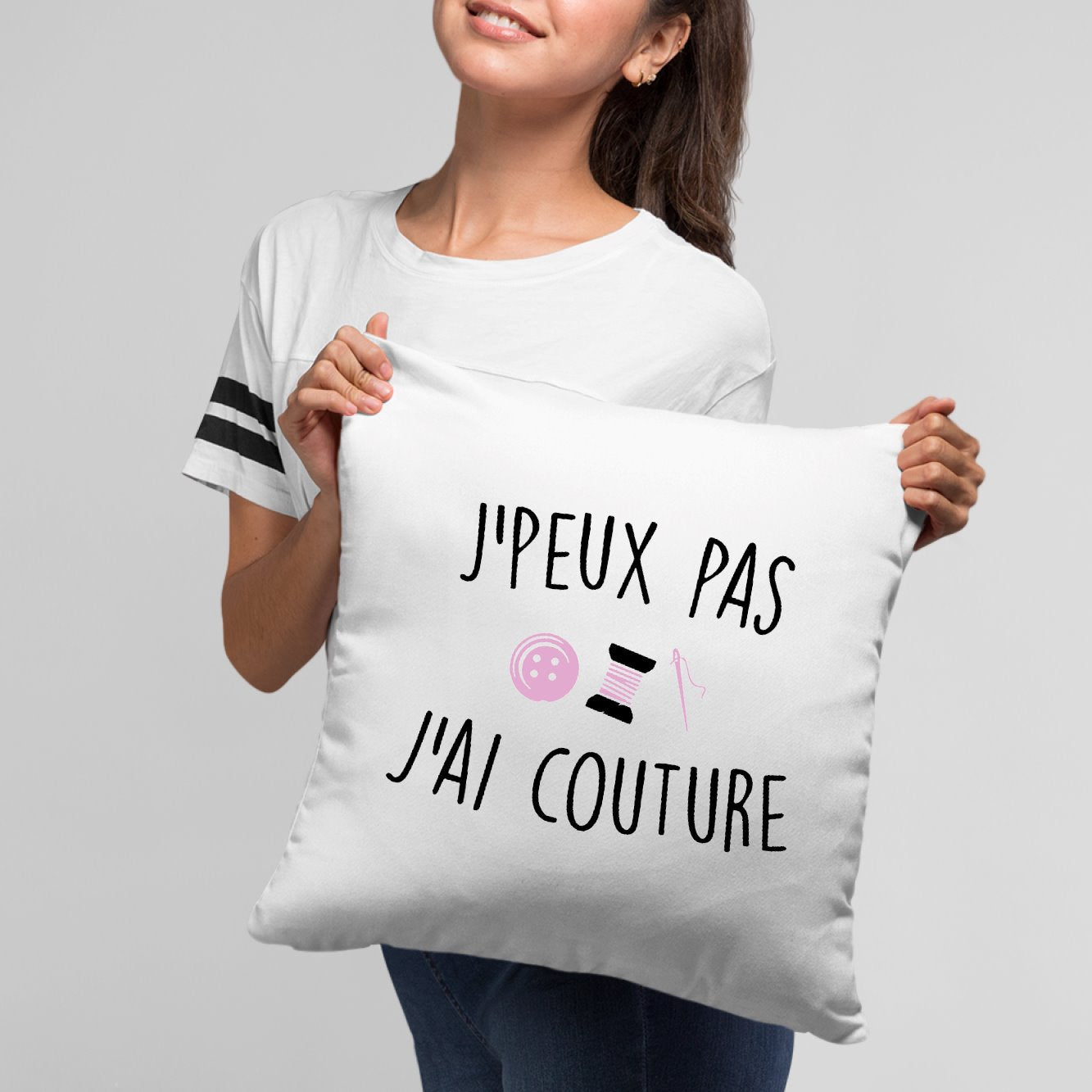 Coussin J'peux pas j'ai couture Blanc