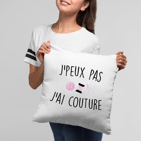 Coussin J'peux pas j'ai couture Blanc