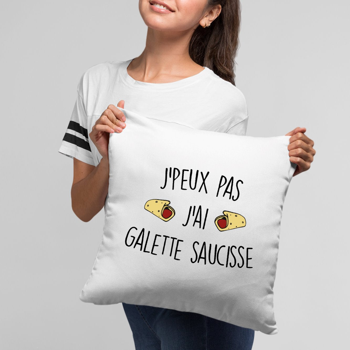 Coussin J'peux pas j'ai galette saucisse Blanc