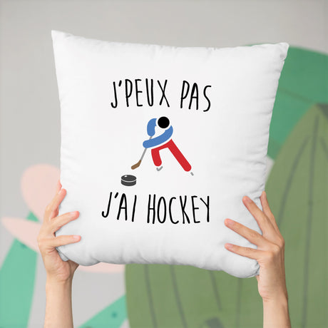 Coussin J'peux pas j'ai hockey Blanc