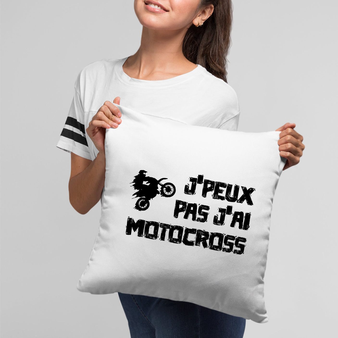 Coussin J'peux pas j'ai motocross Blanc