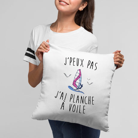 Coussin J'peux pas j'ai planche à voile Blanc