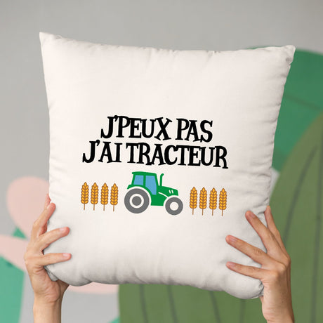 Coussin J'peux pas j'ai tracteur Beige