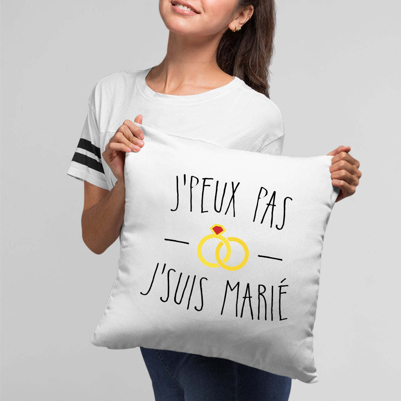 Coussin J'peux pas j'suis marié Blanc