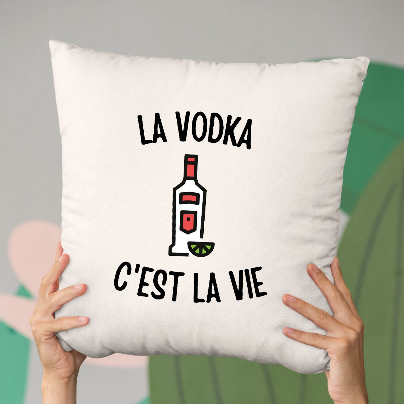 Coussin La vodka c'est la vie Beige