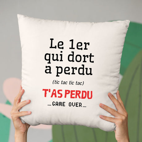 Coussin Le premier qui dort a perdu Beige