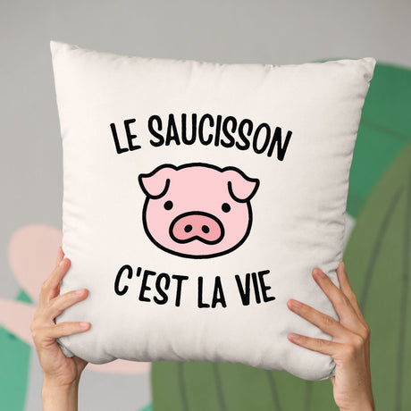 Coussin Le saucisson c'est la vie Beige