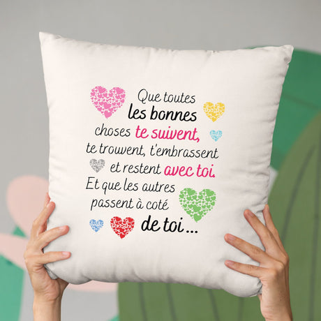 Coussin Message motivant Les bonnes choses Beige