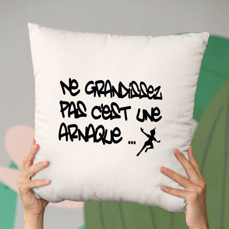 Coussin Ne grandissez pas c'est une arnaque Beige