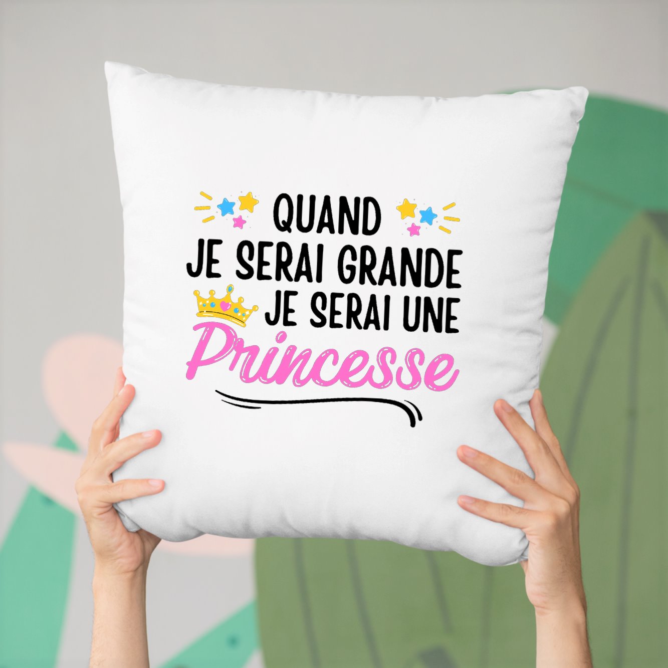 Coussin Quand je serai grande je serai une princesse Blanc