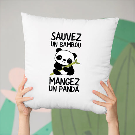 Coussin Sauvez un bambou, mangez un panda Blanc