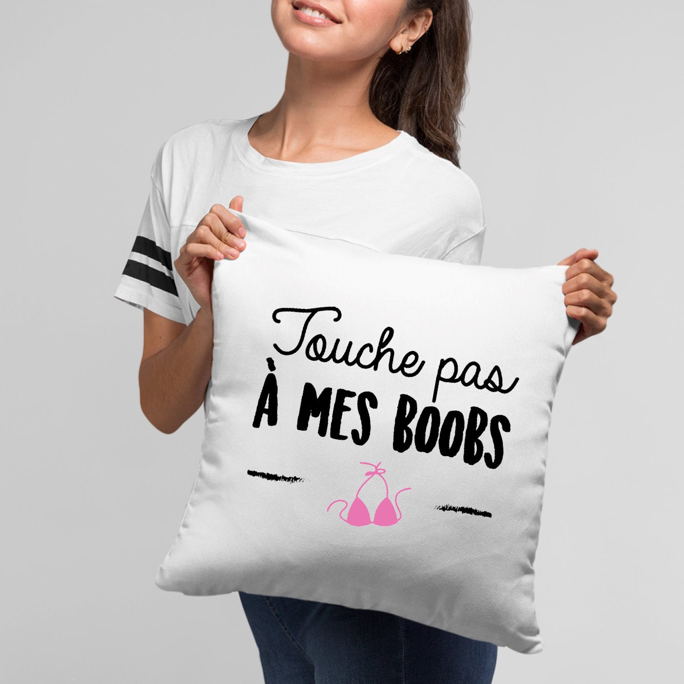 Coussin Touche pas à mes boobs Blanc