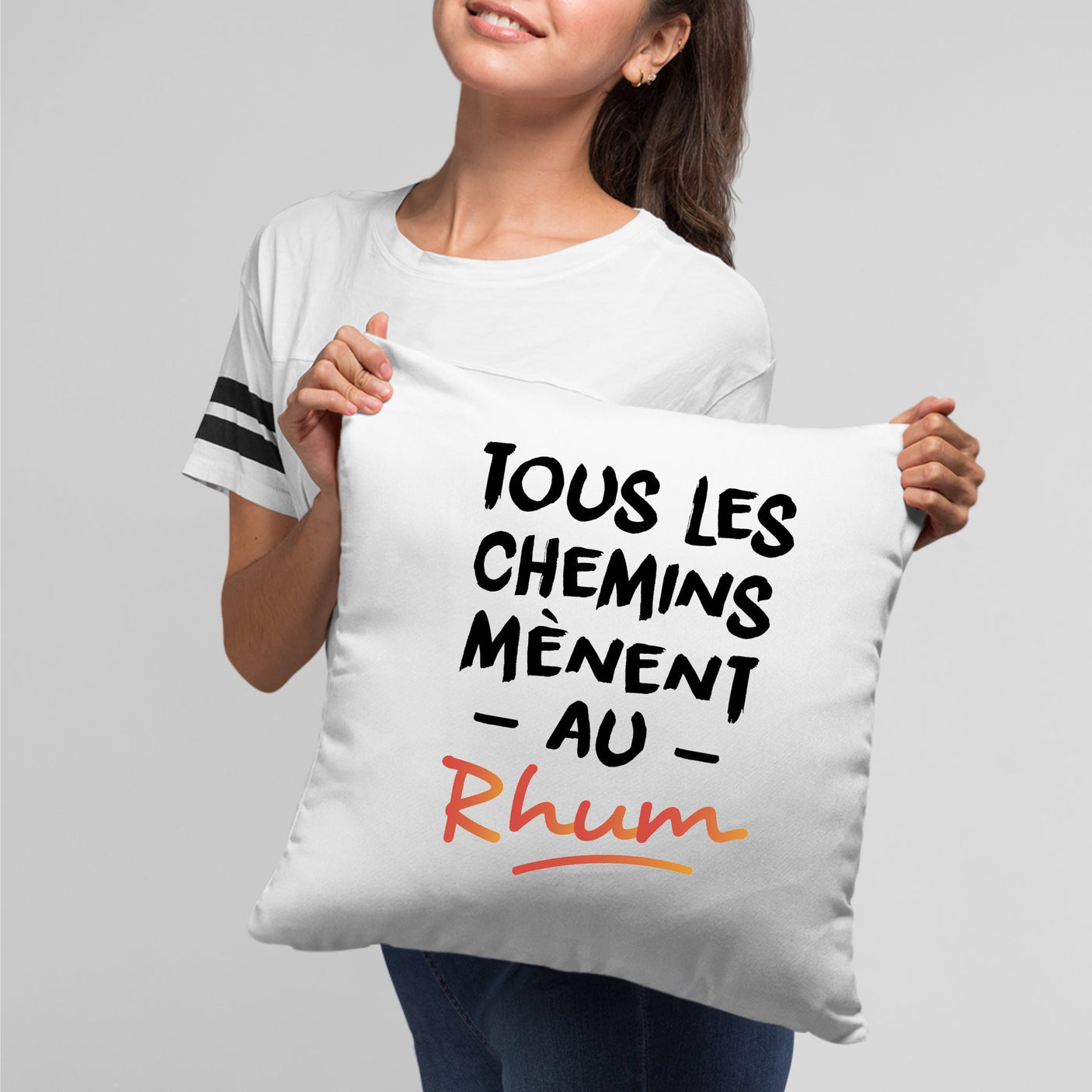 Coussin Tous les chemins mènent au Rhum Blanc