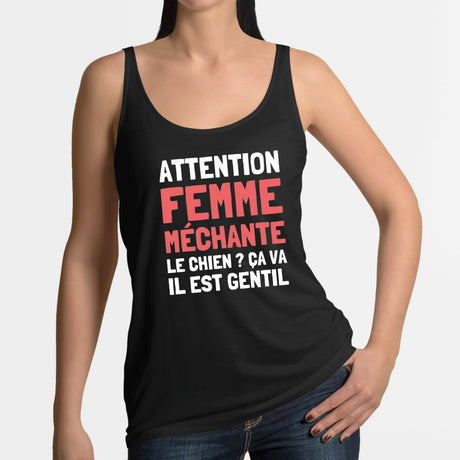 Débardeur Femme Attention femme méchante Noir