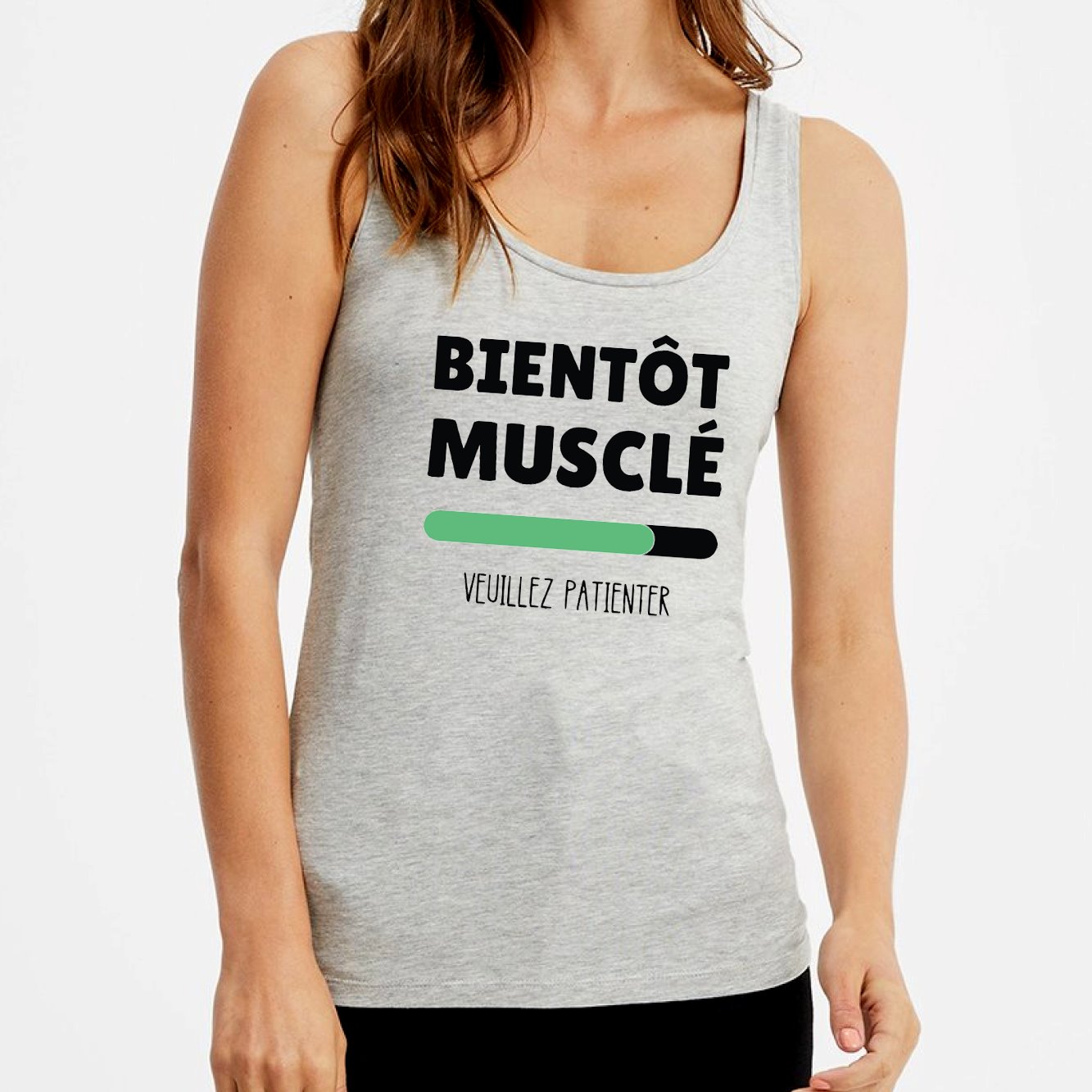 Débardeur Femme Bientôt musclé Gris