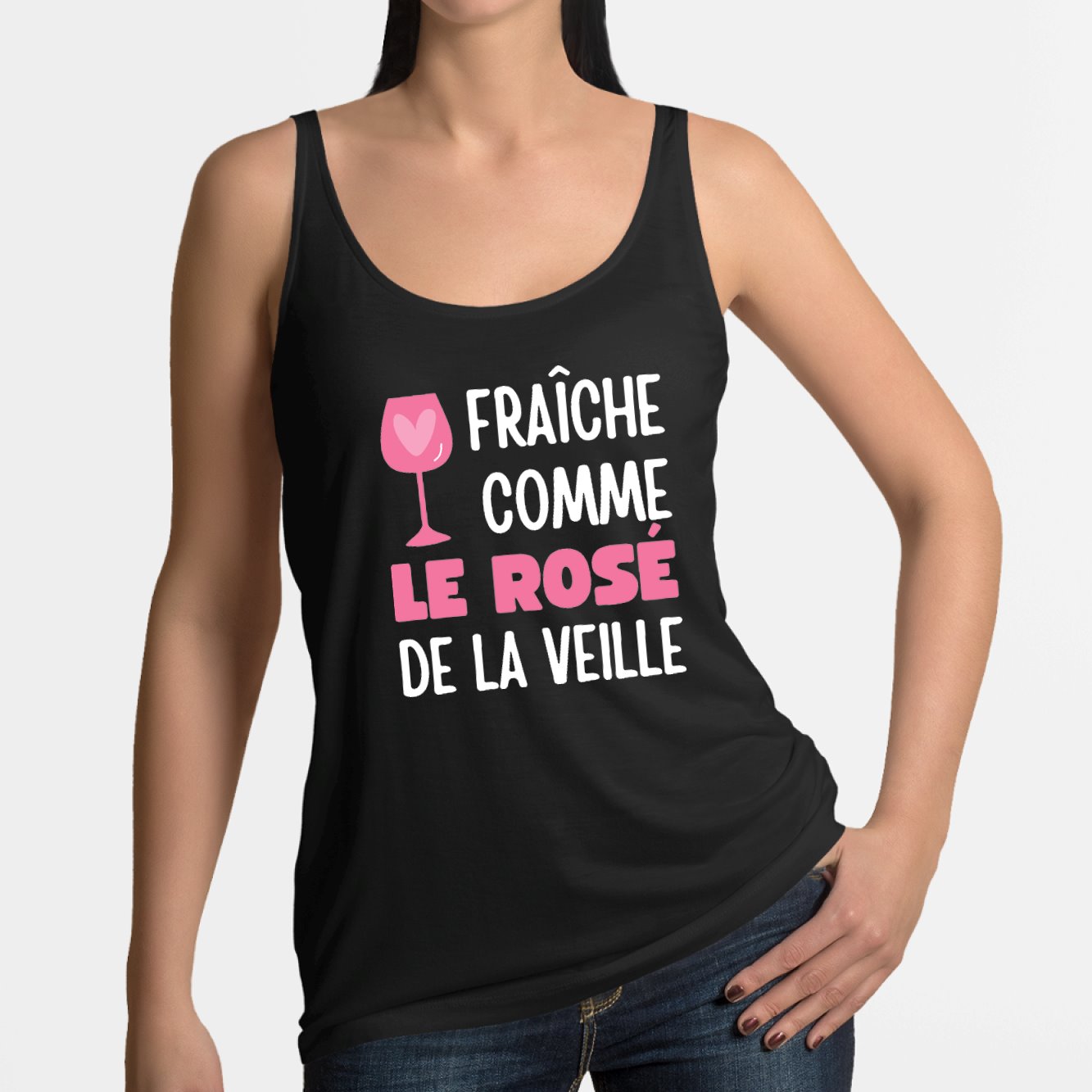 Débardeur Femme Fraîche comme le rosé de la veille Noir