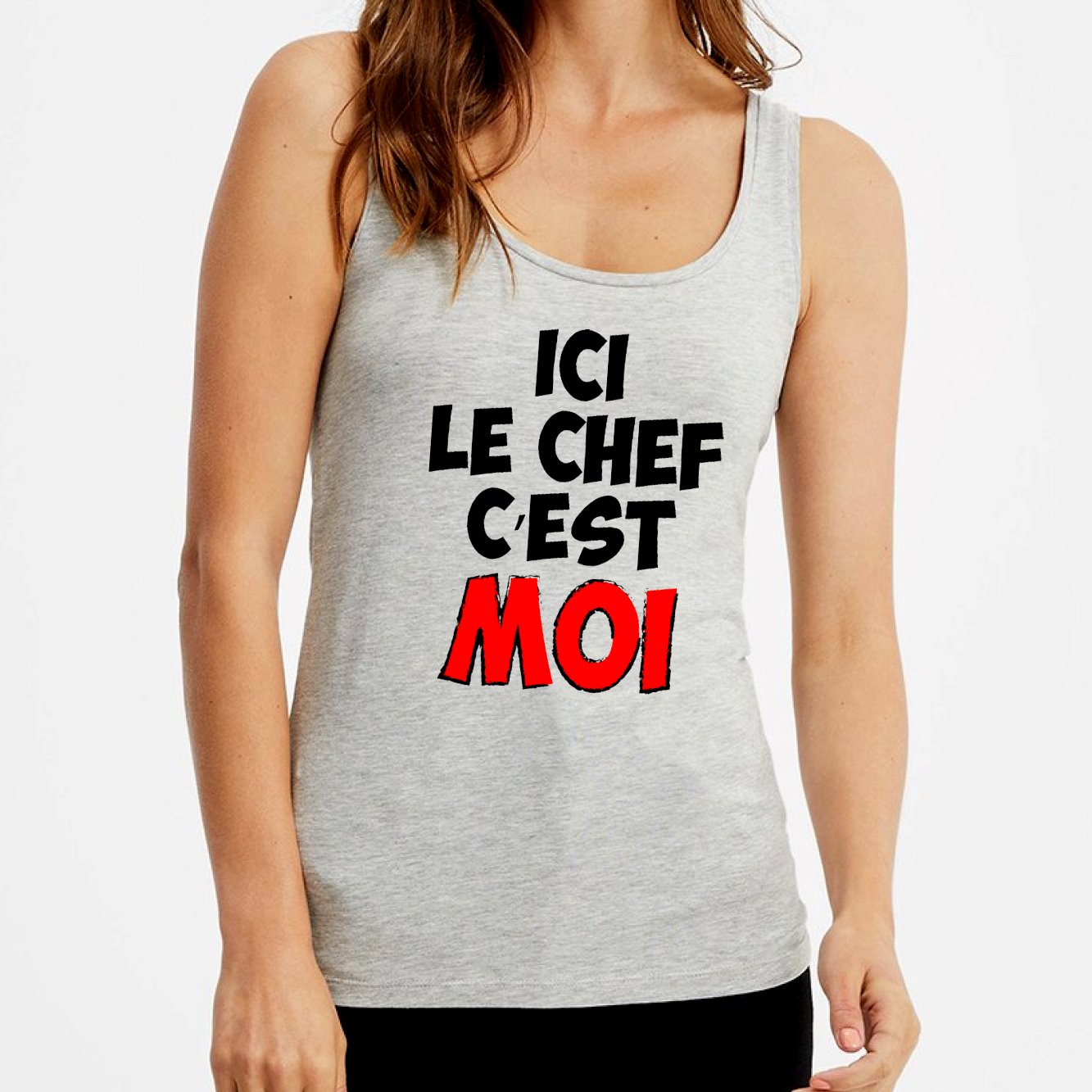 Débardeur Femme Ici le chef c'est moi Gris