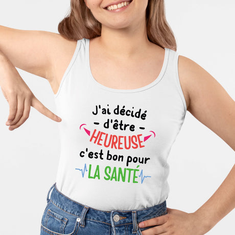 Débardeur Femme J'ai décidé d'être heureuse Blanc