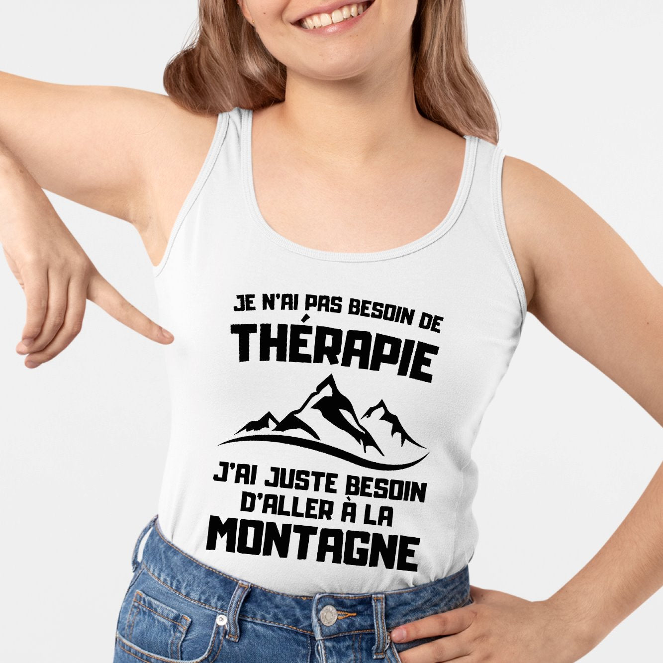 Débardeur Femme Je n'ai pas besoin de thérapie juste de montagne Blanc