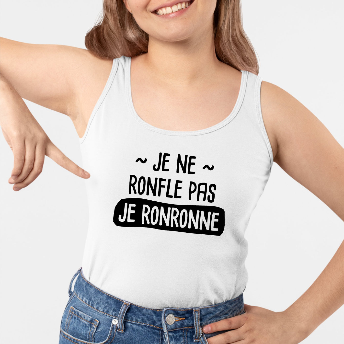 Débardeur Femme Je ne ronfle pas je ronronne Blanc