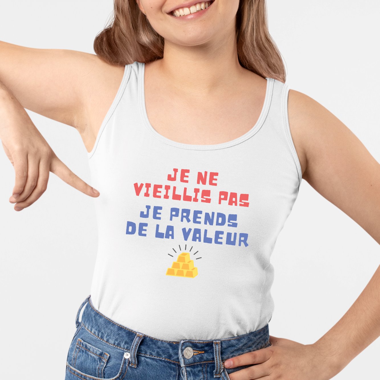 Débardeur Femme Je ne vieillis pas je prends de la valeur Blanc