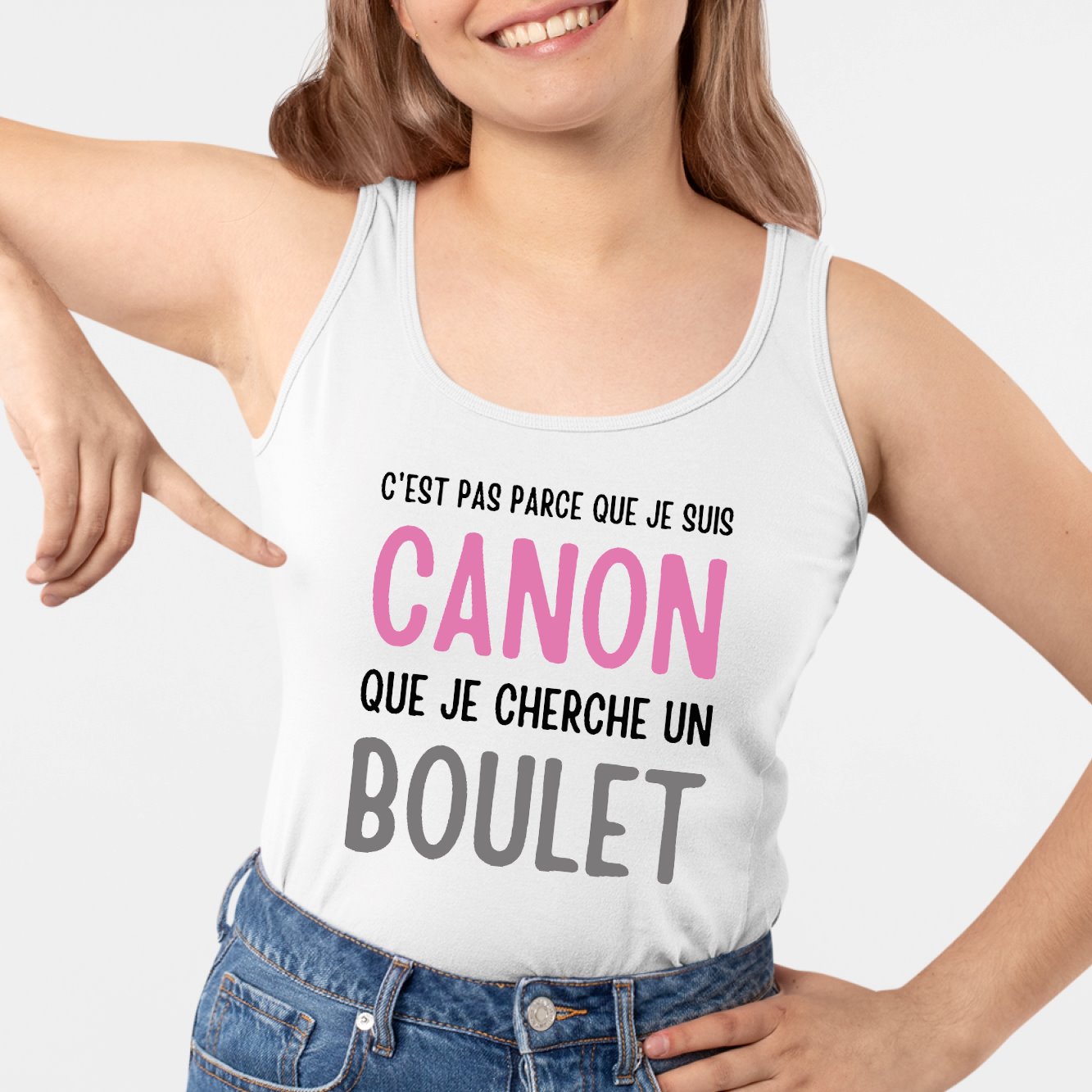 Débardeur Femme Je suis canon mais je ne cherche pas un boulet Blanc