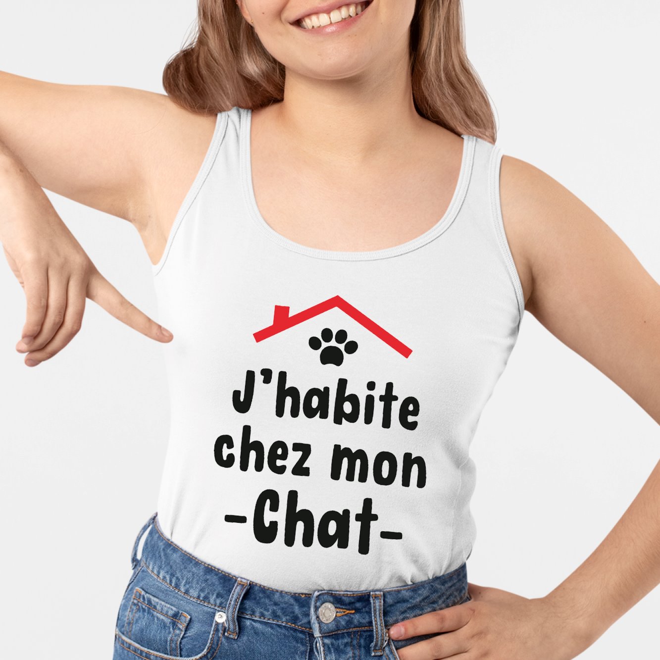 Débardeur Femme J'habite chez mon chat Blanc