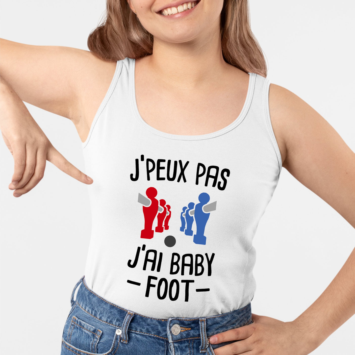 Débardeur Femme J'peux pas j'ai baby-foot Blanc