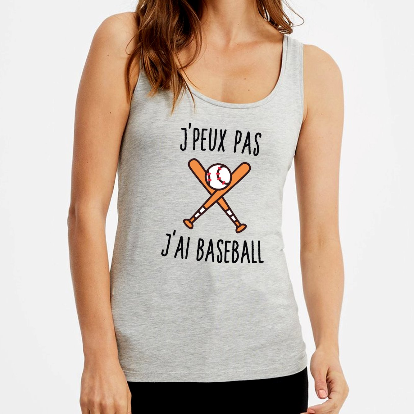 Débardeur Femme J'peux pas j'ai baseball Gris