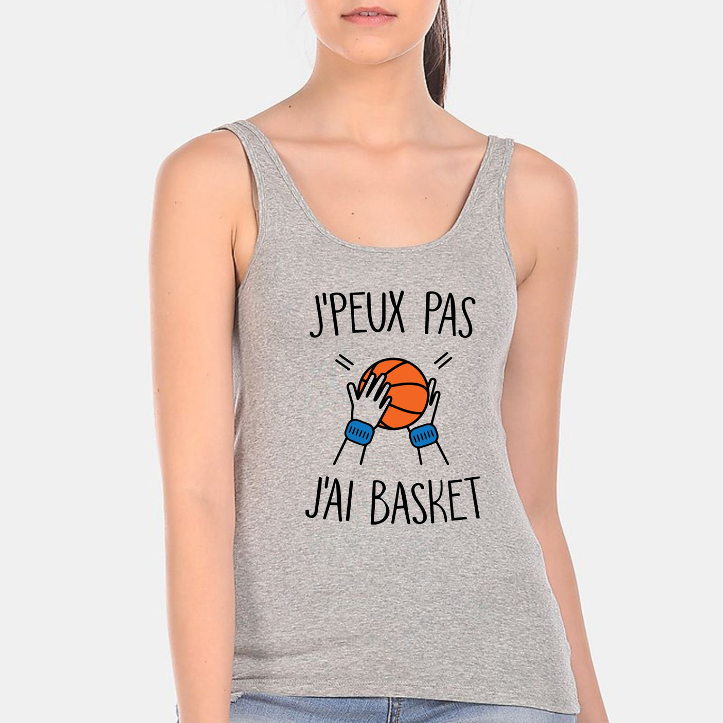 Débardeur Femme J'peux pas j'ai basket Gris