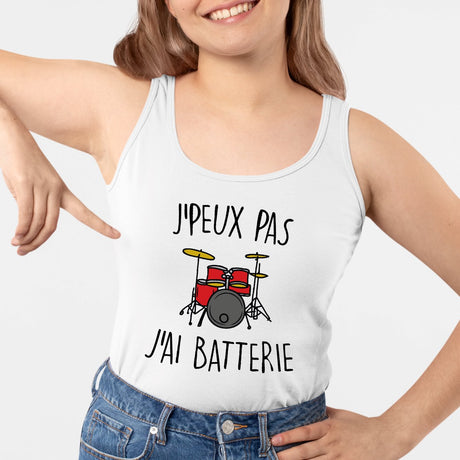 Débardeur Femme J'peux pas j'ai batterie Blanc