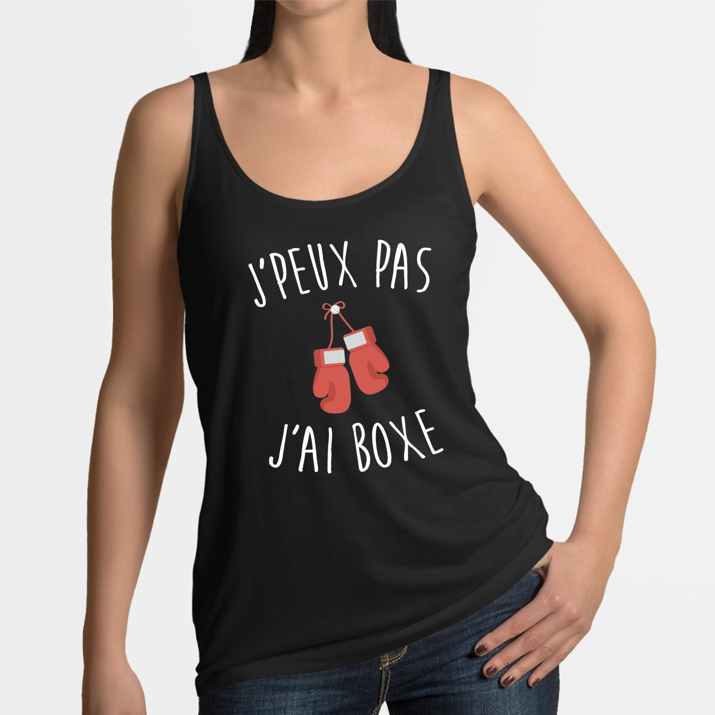 Débardeur Femme J'peux pas j'ai boxe Noir